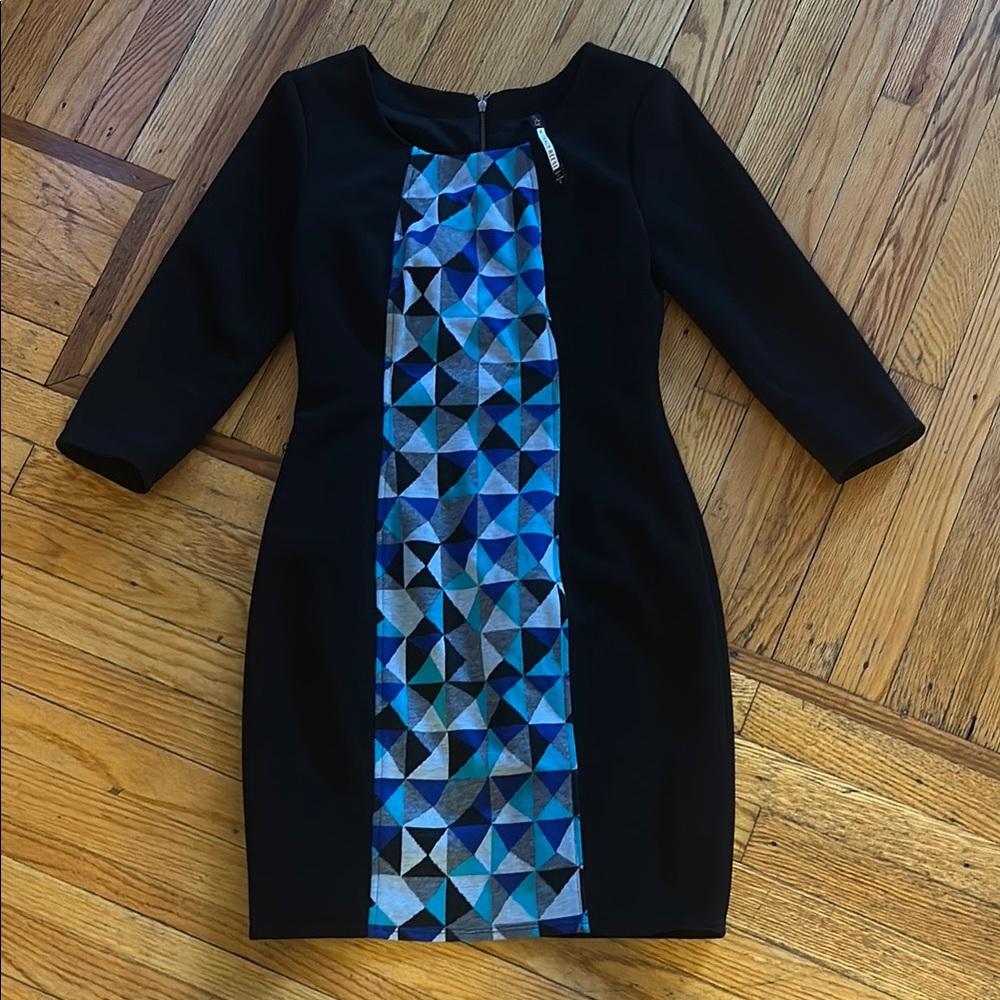 Tracy Reese Long Sleeve Dress with Blue Geometric Pattern